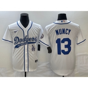 Men's Los Angeles Dodgers #13 Max Muncy White With Patch Cool Base Stitched Baseball Jersey