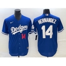 Men's Los Angeles Dodgers #14 Enrique Hernandez Number Blue Stitched Cool Base Nike Jersey