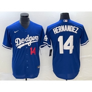 Men's Los Angeles Dodgers #14 Enrique Hernandez Number Blue Stitched Cool Base Nike Jersey