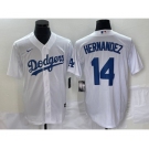 Men's Los Angeles Dodgers #14 Enrique Hernandez White Stitched Cool Base Nike Jersey