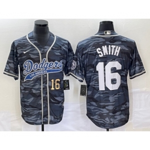 Men's Los Angeles Dodgers #16 Will Smith Number Gray Camo Cool Base With Patch Stitched Baseball Jersey