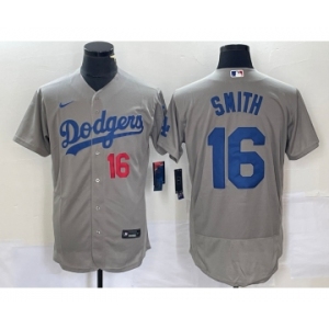 Men's Los Angeles Dodgers #16 Will Smith Number Grey Stitched Flex Base Nike Jersey