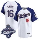 Men's Los Angeles Dodgers #16 Will Smith White Blue 2025 Champions Stitched Baseball Jersey