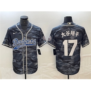 Men's Los Angeles Dodgers #17 大谷翔平 Gray Camo Cool Base With Patch Stitched Baseball Jersey