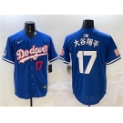 Men's Los Angeles Dodgers #17 大谷翔平 Royal With American Flag Patch Limited Stitched Baseball Jersey