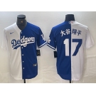 Men's Los Angeles Dodgers #17 大谷翔平 White Blue Two Tone Stitched Baseball Jersey