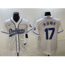 Men's Los Angeles Dodgers #17 大谷翔平 White Cool Base With Patch Stitched Baseball Jersey