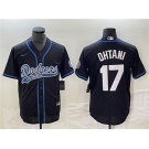 Men's Los Angeles Dodgers #17 Shohei Ohtani Black Cool Base With Patch Stitched Baseball Jersey