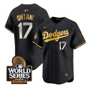 Men's Los Angeles Dodgers #17 Shohei Ohtani Black Gold 2024 World Series Limited Stitched Baseball Jersey