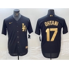 Men's Los Angeles Dodgers #17 Shohei Ohtani Black Gold Cool Base Stitched Jersey