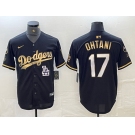 Men's Los Angeles Dodgers #17 Shohei Ohtani Black Gold Stitched Cool Base Nike Jersey