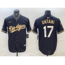 Men's Los Angeles Dodgers #17 Shohei Ohtani Black Gold Stitched Cool Base Nike Jerseys