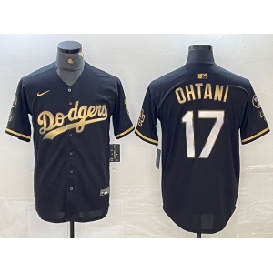 Men's Los Angeles Dodgers #17 Shohei Ohtani Black Gold Stitched Cool Base Nike Jerseys