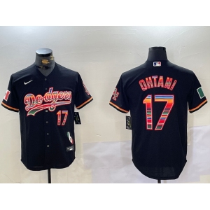 Men's Los Angeles Dodgers #17 Shohei Ohtani Black Rainbow Mexico Cool Base Stitched Jersey