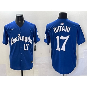 Men's Los Angeles Dodgers #17 Shohei Ohtani Blue 2025 LA Gothic Style With Fernando Patch Vapor Premier Limited Stitched Baseball Jersey