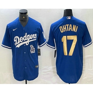 Men's Los Angeles Dodgers #17 Shohei Ohtani Blue Gold Stitched Cool Base Nike Jerseys