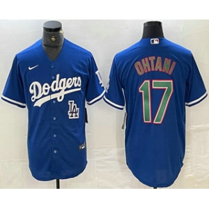 Men's Los Angeles Dodgers #17 Shohei Ohtani Blue Green Stitched Cool Base Nike Jersey