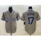 Men's Los Angeles Dodgers #17 Shohei Ohtani Gray Cool Base With Patch Stitched Baseball Jersey