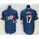 Men's Los Angeles Dodgers #17 Shohei Ohtani Mexico Blue Pinstripe Cool Base Stitched Jersey