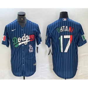 Men's Los Angeles Dodgers #17 Shohei Ohtani Mexico Blue Pinstripe Cool Base Stitched Jersey