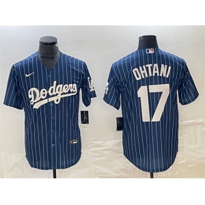 Mens Los Angeles Dodgers #17 Shohei Ohtani Navy Cool Base With Patch Stitched Baseball Jersey