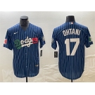 Men's Los Angeles Dodgers #17 Shohei Ohtani Navy Cool Base With Patch Stitched Baseball Jerseys