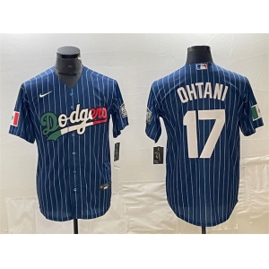 Men's Los Angeles Dodgers #17 Shohei Ohtani Navy Cool Base With Patch Stitched Baseball Jerseys