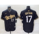 Men's Los Angeles Dodgers #17 Shohei Ohtani Number Black Gold Fashion Stitched Cool Base Limited Jersey