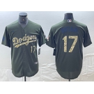 Men's Los Angeles Dodgers #17 Shohei Ohtani Number Green Salute To Service Stitched Cool Base Nike Jersey