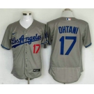 Men's Los Angeles Dodgers #17 Shohei Ohtani Number Grey With Los Stitched Flex Base Nike Jersey