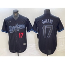 Mens Los Angeles Dodgers #17 Shohei Ohtani Number Lights Out Black Fashion Stitched Cool Base Nike Jersey