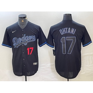 Mens Los Angeles Dodgers #17 Shohei Ohtani Number Lights Out Black Fashion Stitched Cool Base Nike Jersey