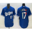 Men's Los Angeles Dodgers #17 Shohei Ohtani Number Mexico Blue Cool Base Stitched Jersey