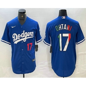 Men's Los Angeles Dodgers #17 Shohei Ohtani Number Mexico Blue Cool Base Stitched Jerseys