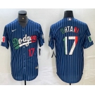 Men's Los Angeles Dodgers #17 Shohei Ohtani Number Mexico Blue Pinstripe Cool Base Stitched Jersey