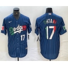 Men's Los Angeles Dodgers #17 Shohei Ohtani Number Mexico Blue Pinstripe Cool Base Stitched Jerseys