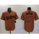 Men's Los Angeles Dodgers #17 Shohei Ohtani Number Olive Cool Base Limited Stitched Jersey