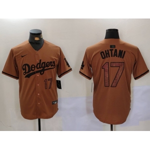 Men's Los Angeles Dodgers #17 Shohei Ohtani Number Olive Cool Base Limited Stitched Jersey