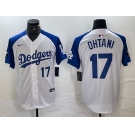 Men's Los Angeles Dodgers #17 Shohei Ohtani Number White Blue Fashion Stitched Cool Base Limited Jersey