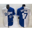 Mens Los Angeles Dodgers #17 Shohei Ohtani Number White Blue Two Tone Stitched Baseball Jersey