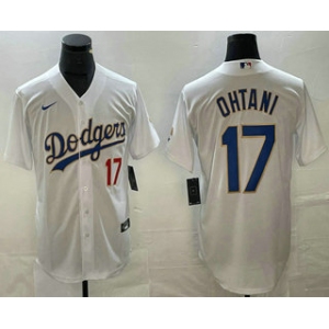 Men's Los Angeles Dodgers #17 Shohei Ohtani Number White Gold Championship Stitched Cool Base Nike Jersey
