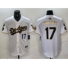 Mens Los Angeles Dodgers #17 Shohei Ohtani Number White Gold Fashion Stitched Cool Base Limited Jersey