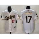 Men's Los Angeles Dodgers #17 Shohei Ohtani Number White Gold Fashion Stitched Cool Base Limited Jerseys