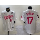 Men's Los Angeles Dodgers #17 Shohei Ohtani Number White Pink 2024 World Series Limited Cool Base Stitched Jersey