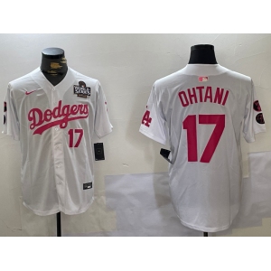 Men's Los Angeles Dodgers #17 Shohei Ohtani Number White Pink 2024 World Series Limited Cool Base Stitched Jersey