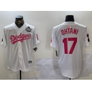 Men's Los Angeles Dodgers #17 Shohei Ohtani Number White Pink 2024 World Series Limited Cool Base Stitched Jerseys