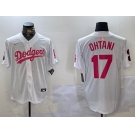 Men's Los Angeles Dodgers #17 Shohei Ohtani Number White Pink Limited Cool Base Stitched Jersey