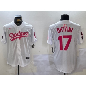 Men's Los Angeles Dodgers #17 Shohei Ohtani Number White Pink Limited Cool Base Stitched Jersey
