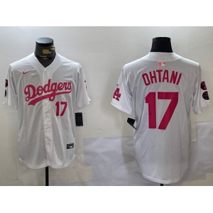 Men's Los Angeles Dodgers #17 Shohei Ohtani Number White Pink Limited Cool Base Stitched Jerseys