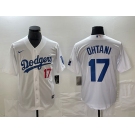 Men's Los Angeles Dodgers #17 Shohei Ohtani Number White Stitched Cool Base Nike Jersey